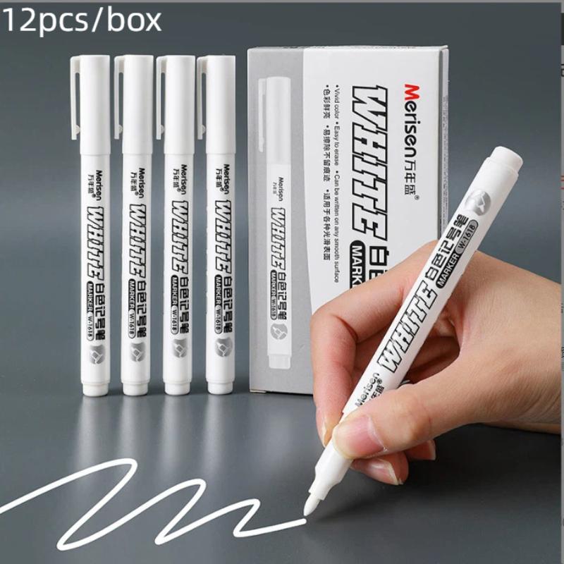 Box Art And Craft - 12pcs/Box Spidol Putih Permanen Dengan Tinta