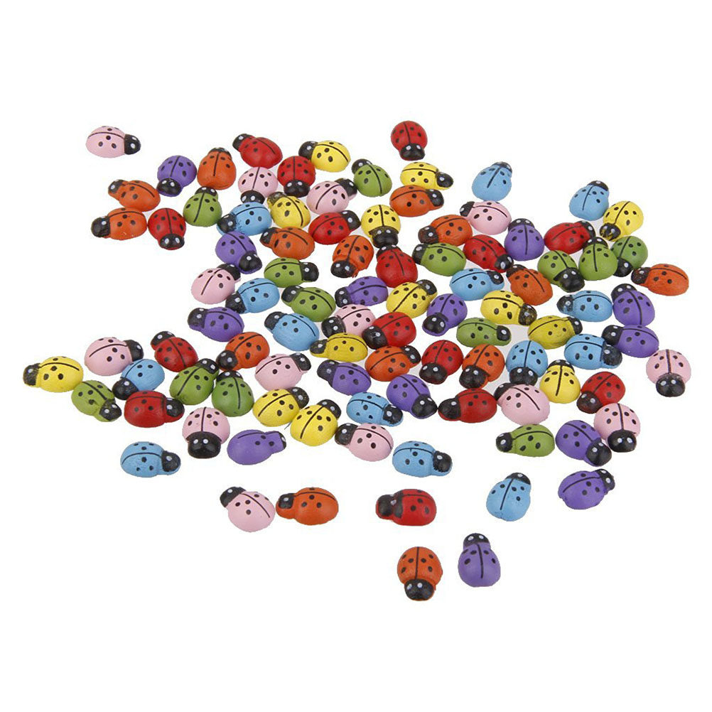 Art Craft Ladybug - 100 Buah Miniatur Kumbang Kayu Berwarna-warni