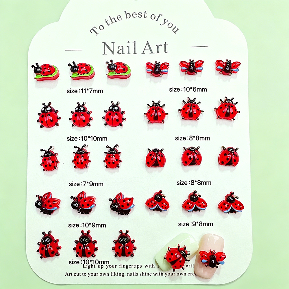 50Pcs Hiasan Kuku 3D Mini Lady - Art Craft Ladybug ulasan dan harga