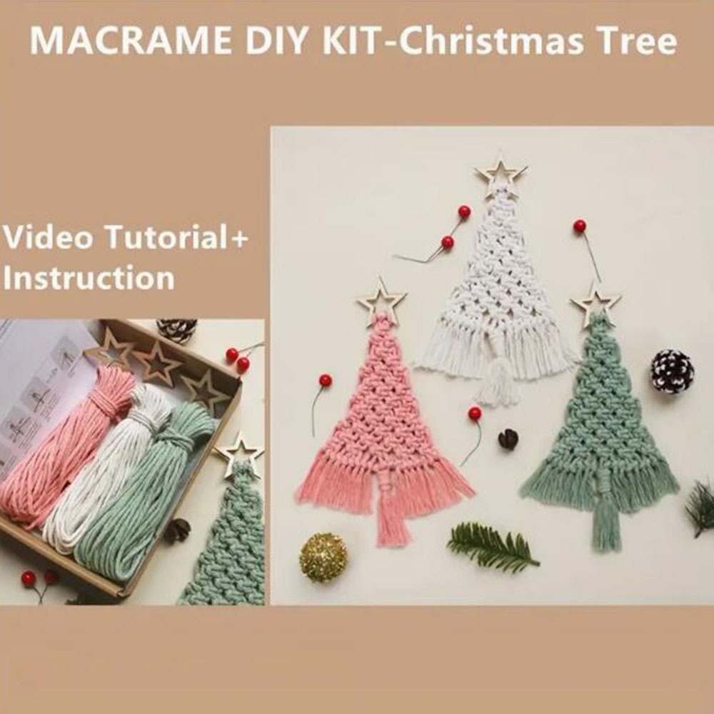 3Pcs Kit Makrame Pohon Natal D - Macrame Cord Cotton ulasan dan harga