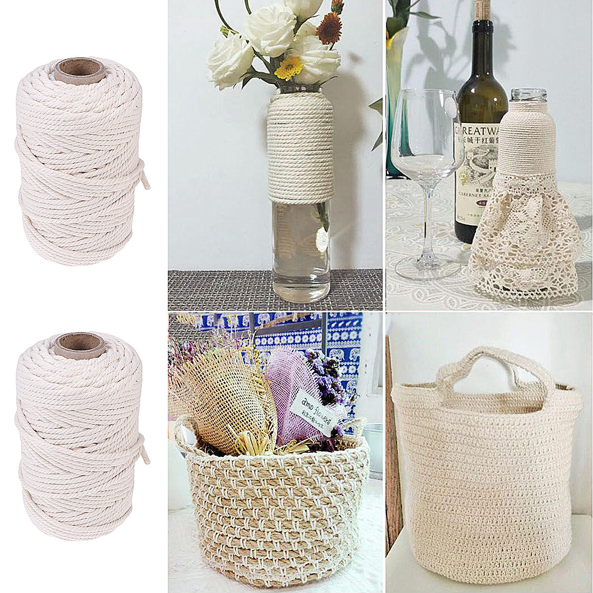 Tali Katun Alami 100M 5Mm Tali - Macrame Cord Cotton ulasan dan harga