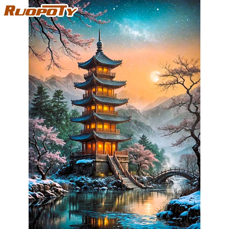 RUOPOTY Lukisan Berlian Pagoda - Art Craft Room Ideas ulasan dan harga