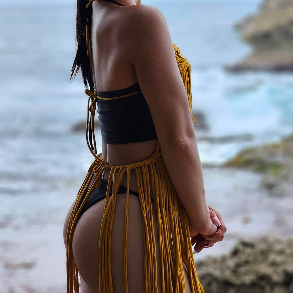 Gaun Pantai Boho Rajut Tangan  - Macrame Cord Cotton ulasan dan harga